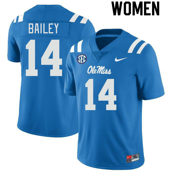 Women #14 Deljay Bailey Ole Miss Rebels College Football Jerseyes Stitched Sale-Powder Blue - Click Image to Close